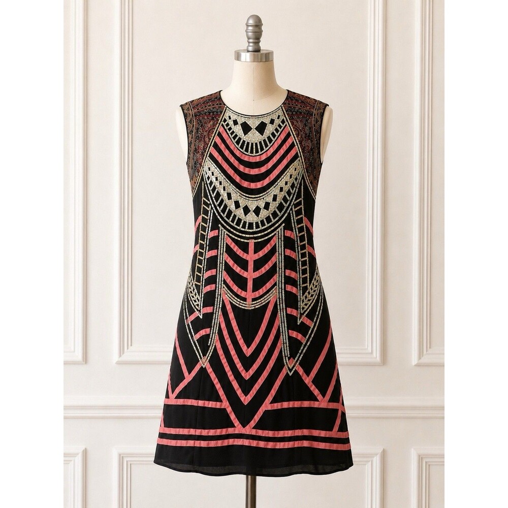 Nanette Lepore 100% Silk Sequins Art Deco Mini Dress Sz 2 Lined Bohemian Chic